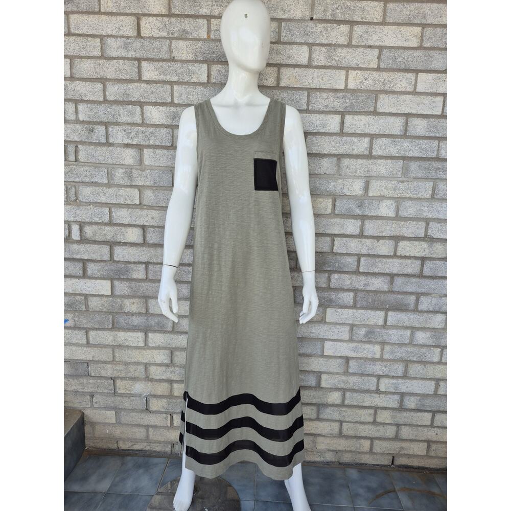 NWT Lisa Todd Green Maxi Dress Womens L Sleeveless Pocket Mesh Hem Minimalist